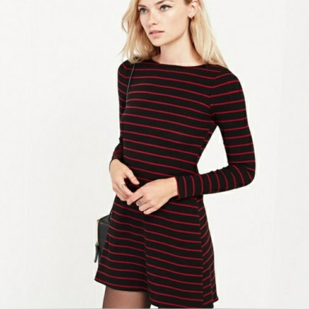 Reformation Black and Red striped long sleeve mini dress